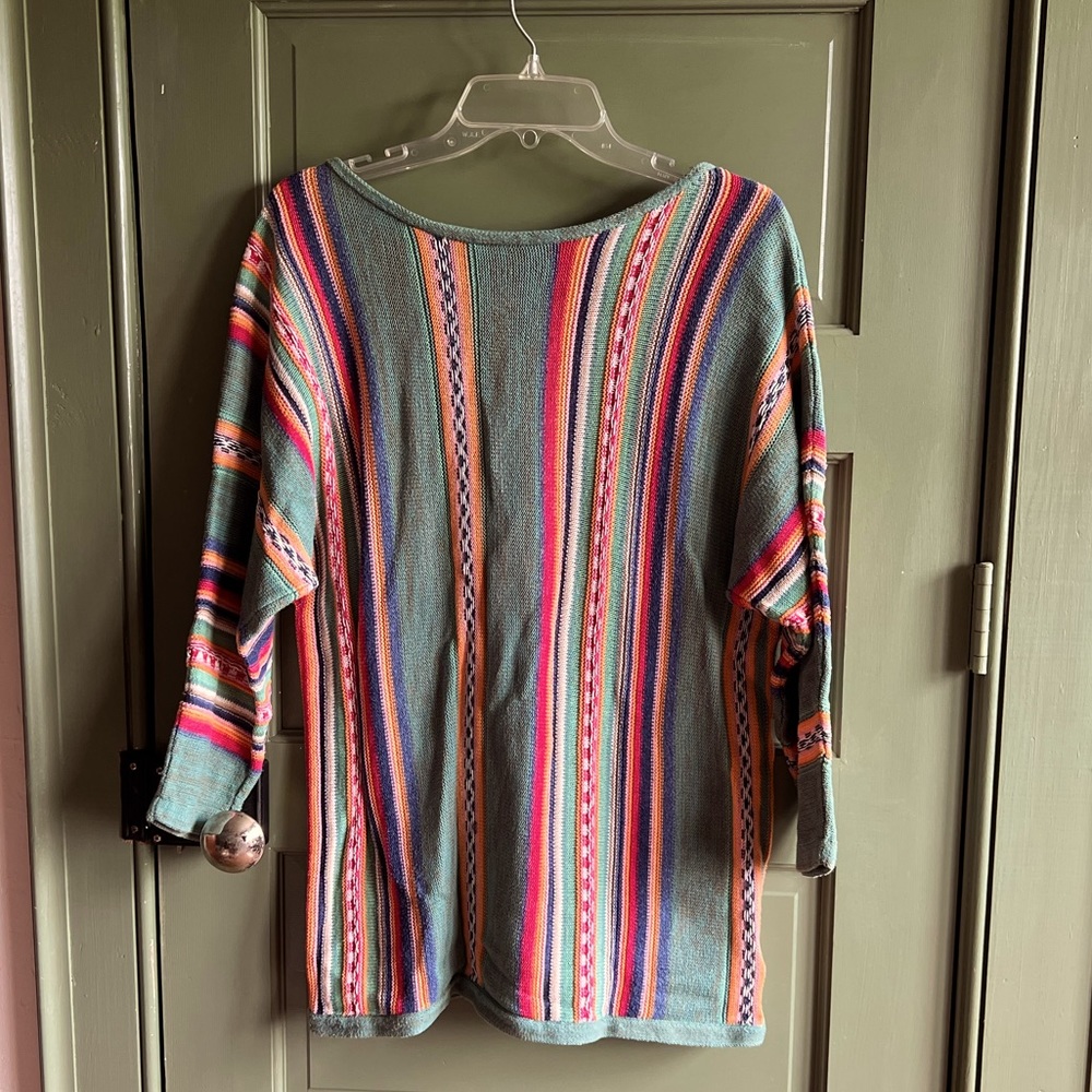 Chaps Aztec Saltillo Blanket Pattern Linen Cotton Sweater